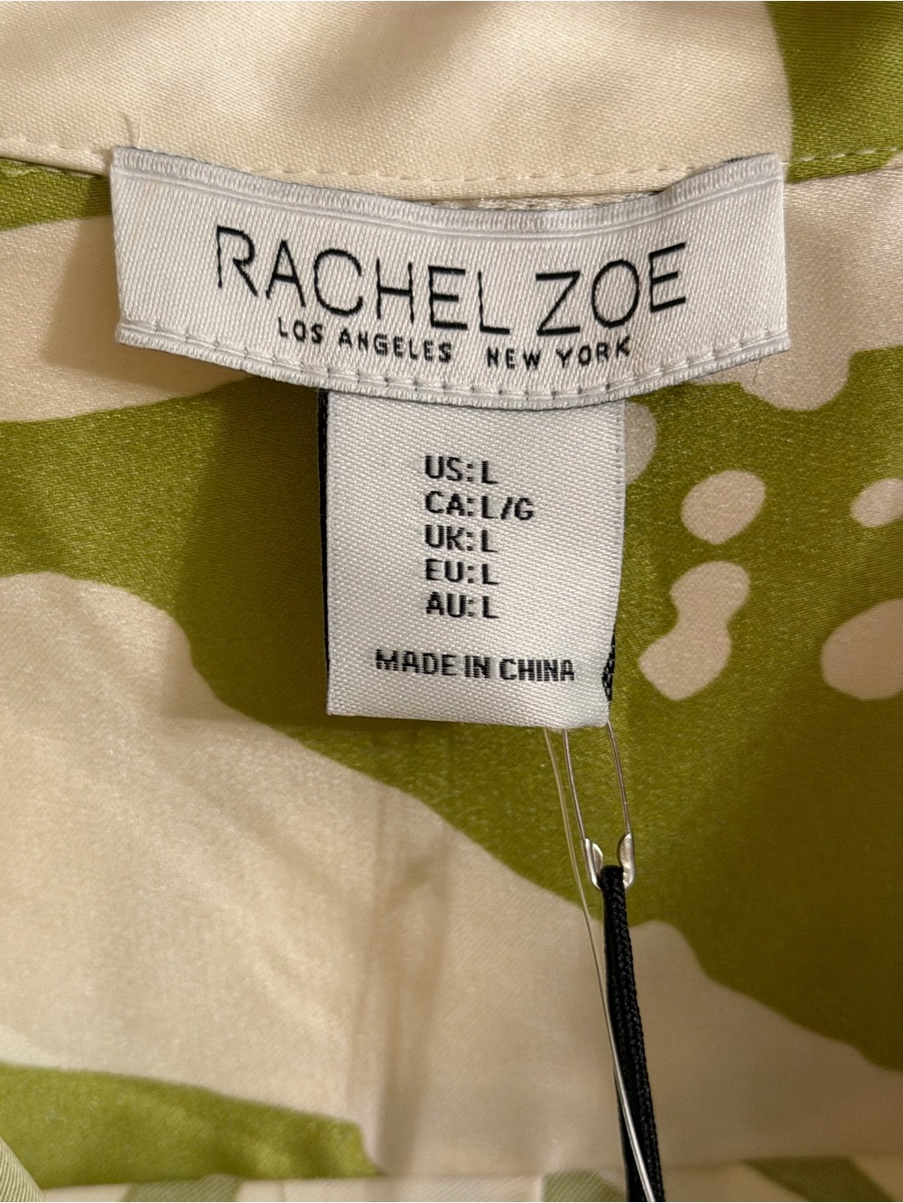 Rachel Zoe Cream and Olive Green Floral Silk-Feel Blouse - Picture 4 of 8